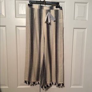 Dodo Bar Or Striped Wide-Leg Pants with Tassels